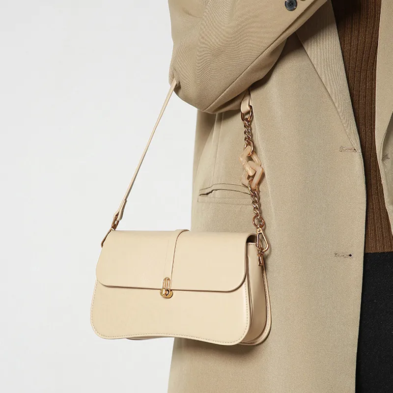HAWA PU Shoulder Bag Small Square Bag Baguette Bag Crossbody Bag Shoulder Bag Medium Size Women's Black/Ecru/Apricot-8