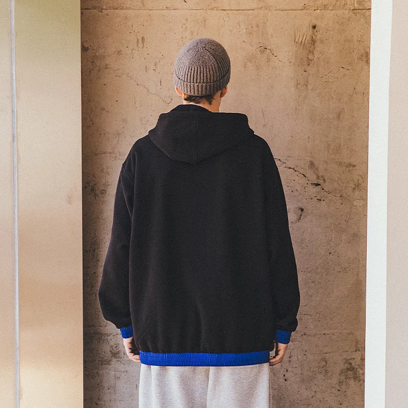 WAYNEXZAVIER Hooded Loose Fit Sweatshirt Men's Black-2