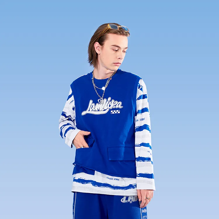 LAMLICKA Long Sleeved T Shirt Unisex Blue-2