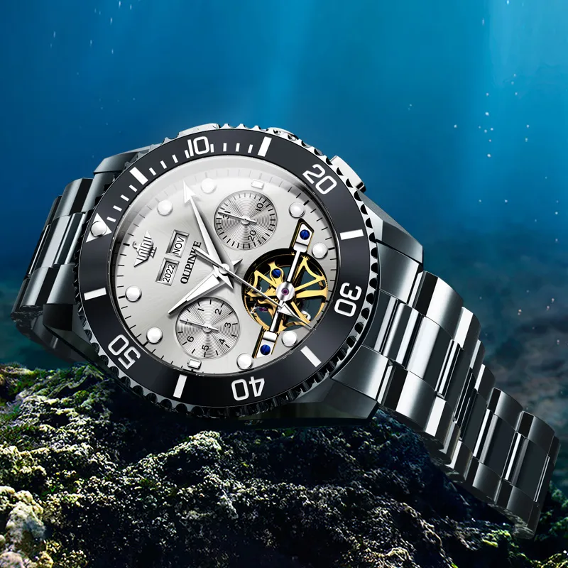 Oupinke Submarine Collection Mechanical Movement Stainless Steel Watchband Watch Men's Watches White Dial-14