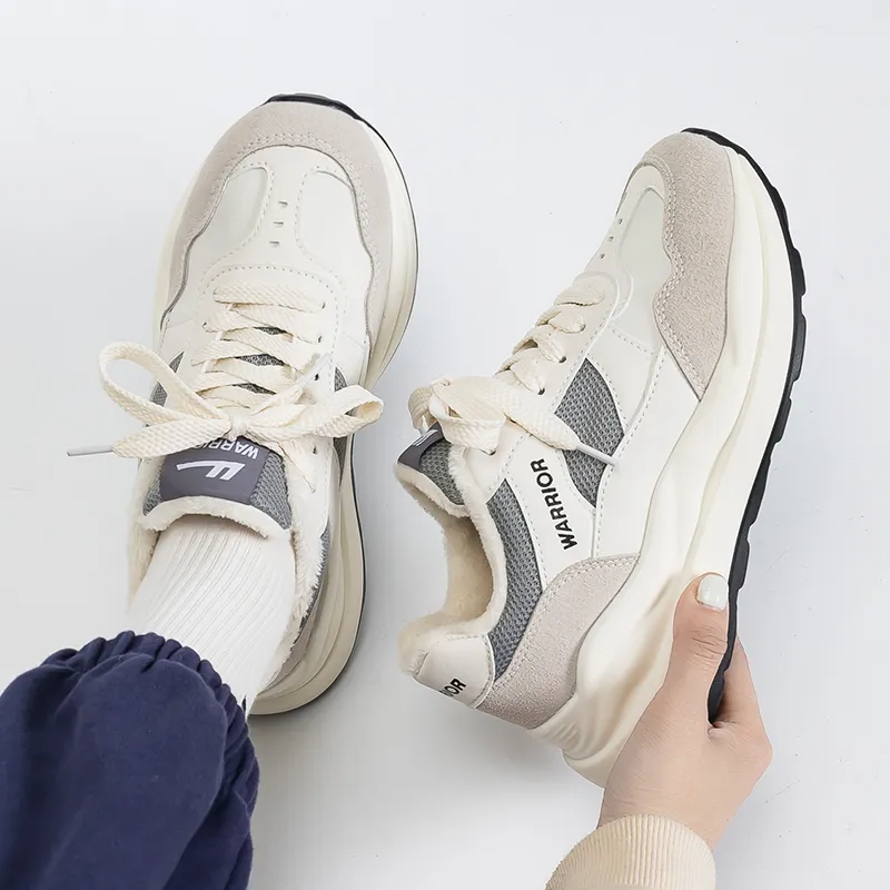 Warrior Chunky Sneakers Unisex White Gray-4