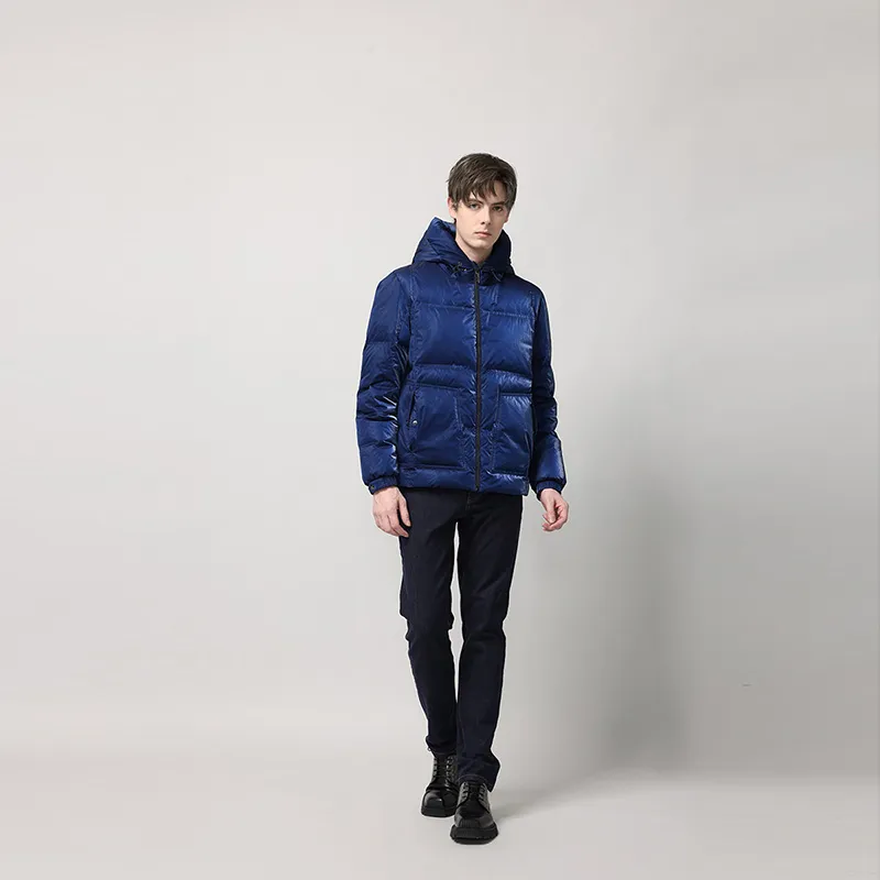 RARE FW22 Solid Color Hooded Cropped Down Jacket Men's Blue-3