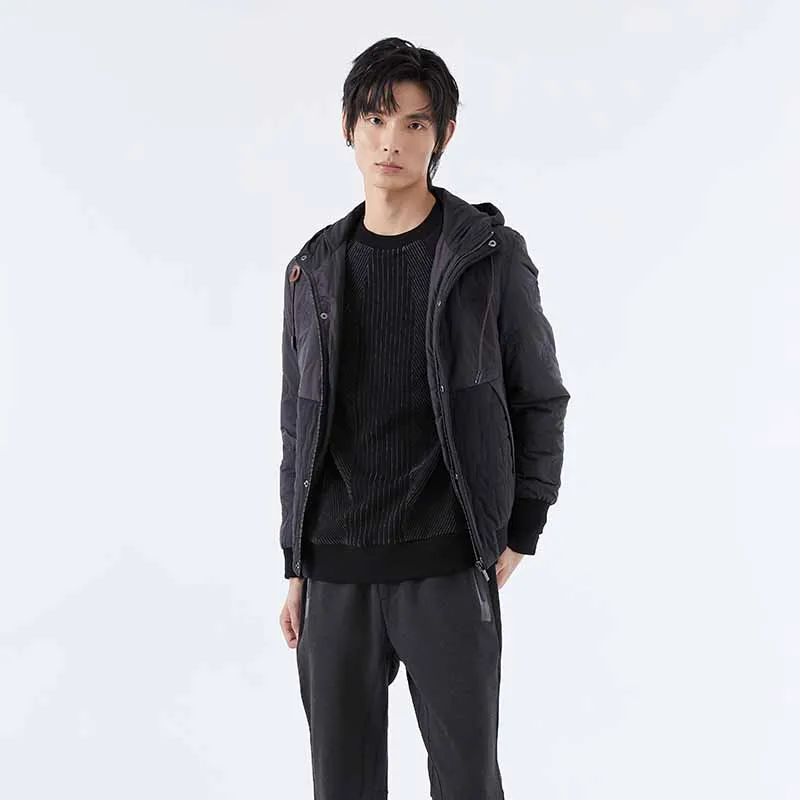 LIU·JO UOMO Geometric Shape Pattern Hooded Down Jacket Men's Black-2