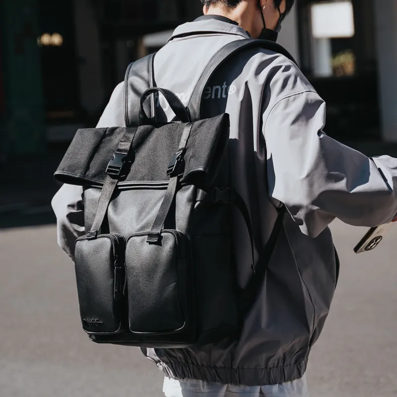 ONRF PVC Laptop Bag Backpack Large Size Unisex Black-7