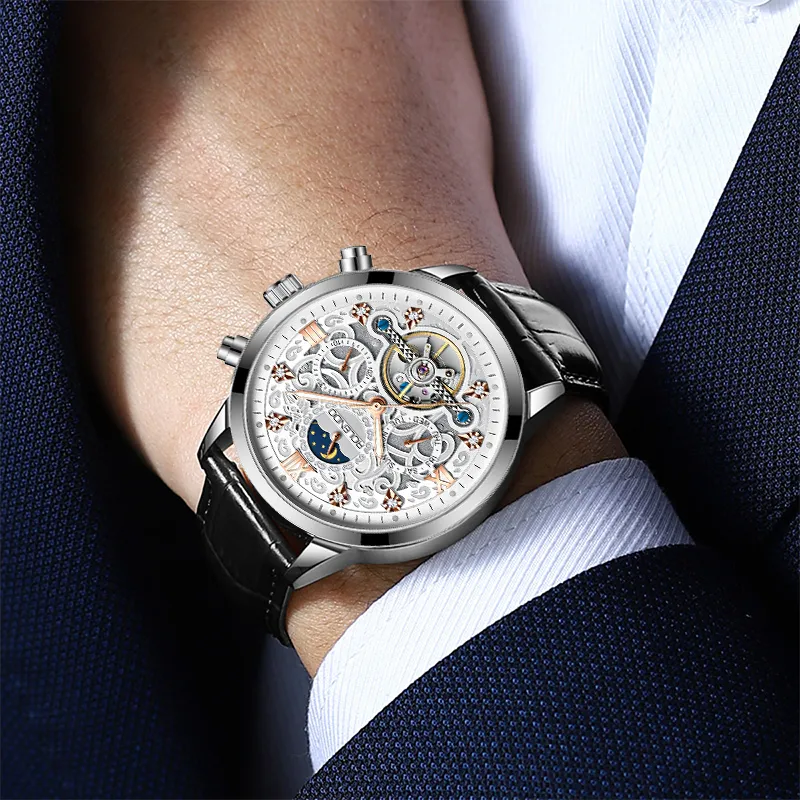 ROLENDO R Automatic Mechanical Movement Stainless Steel Watchband Watch Men's Watches White Dial-17