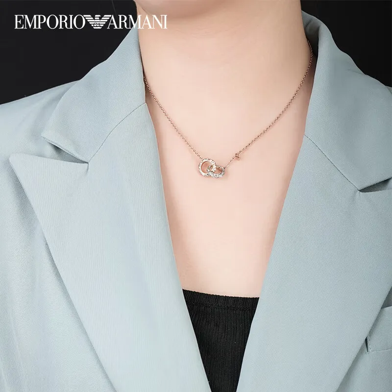 EMPORIO ARMANI Steel Necklace Collarbone Chain Women's Rose Gold-2
