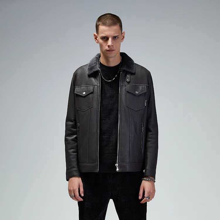 DAVID NAMAN Leather Jackets Men Gray-3