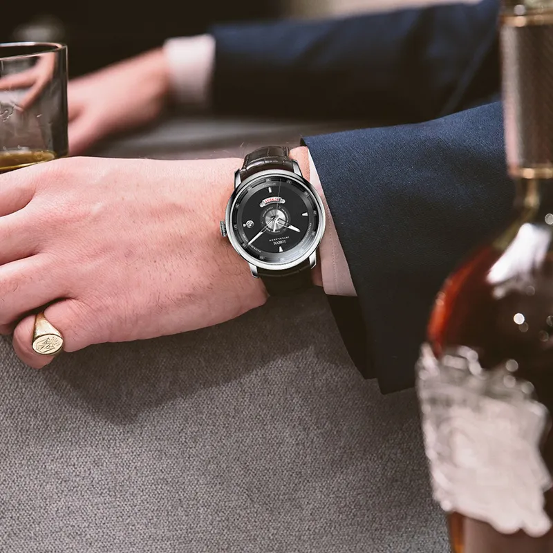 LOBINNI L Automatic Mechanical Movement Genuine Leather Strap Watch Men's Watches Black Dial-3