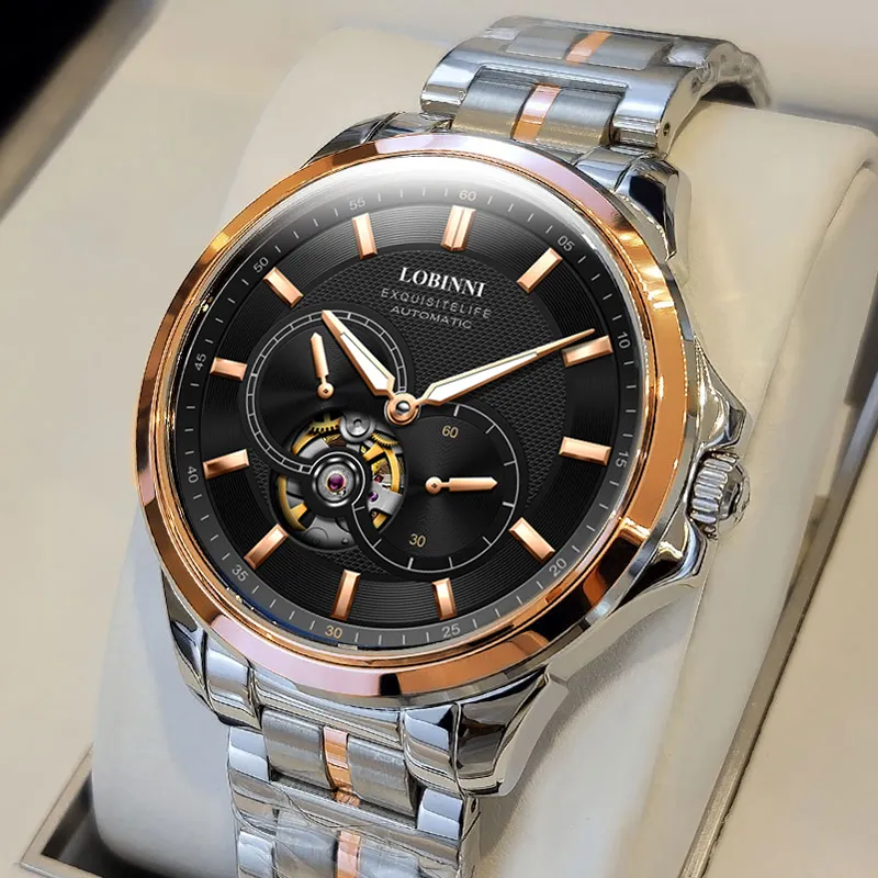 LOBINNI L Automatic Mechanical Movement Genuine Leather Strap Watch Men's Watches Silver Dial-30