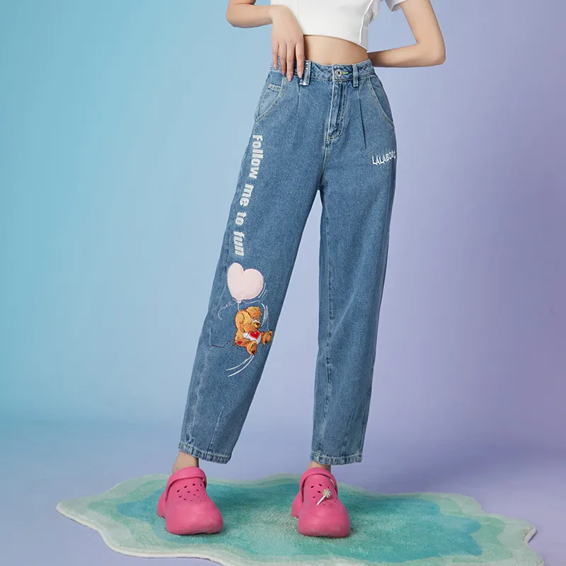 LALABOBO Jeans Women's Medium Blue White-2
