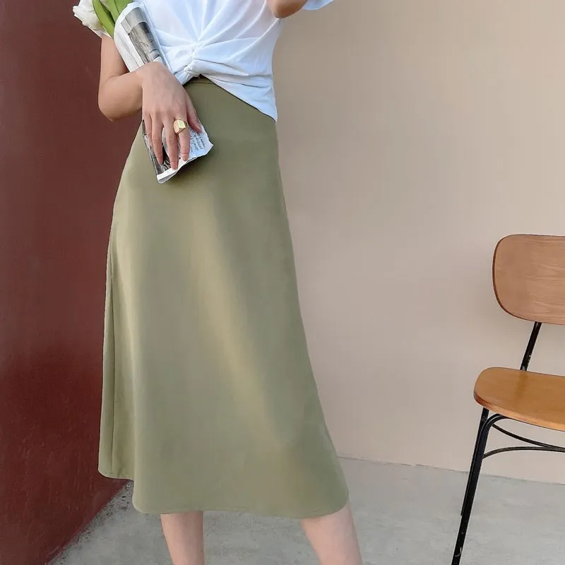 Birthday Casual Long Skirts Women's Green-2