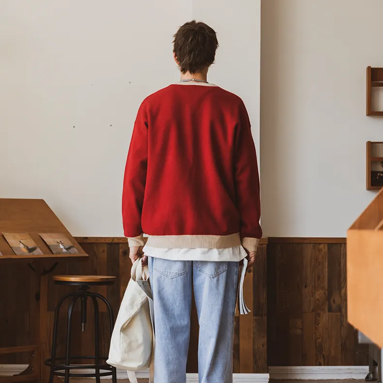 WAYNEXZAVIER Loose Fit Sweater Men's Red-4