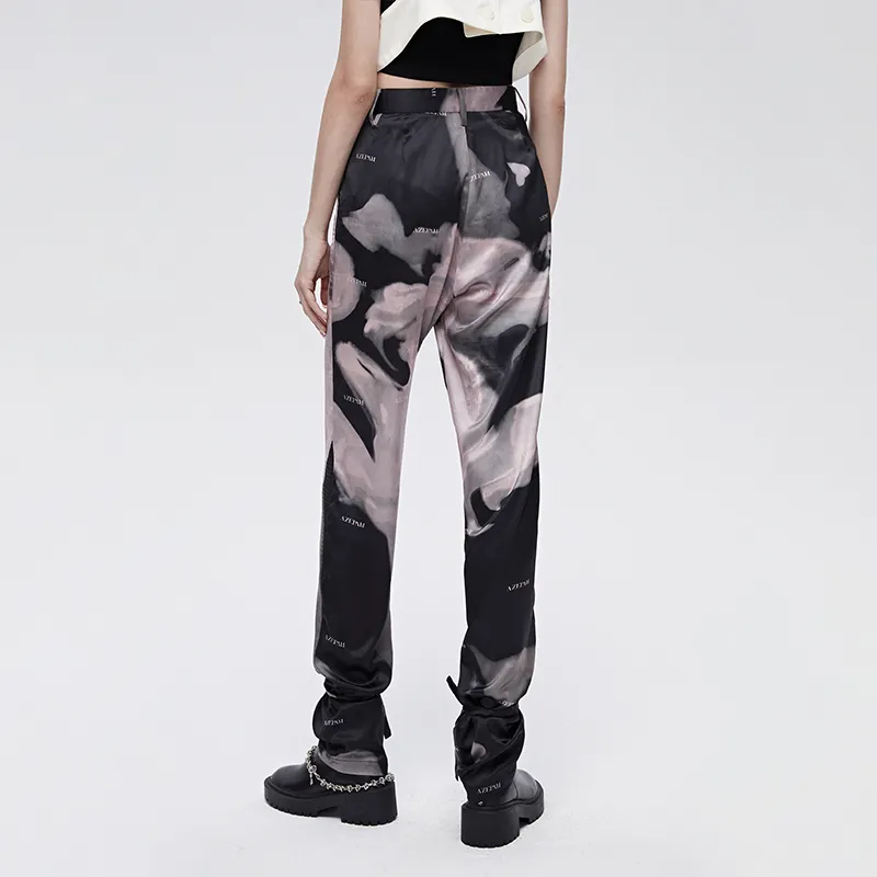 AZEPAM Wide Leg Pants Women's Black Red-3