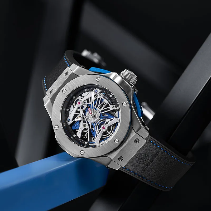 MARVEL Space Collection Automatic Mechanical Movement Rubber Strap Watch Men's Watches Black Dial M-6055SHS-6