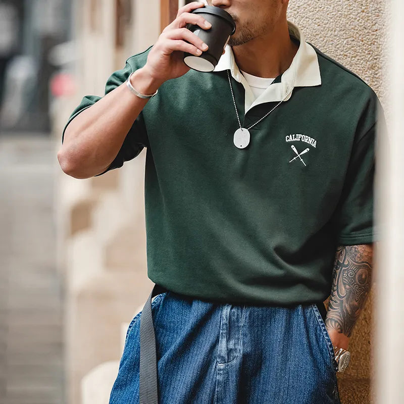MADEN Polo Shirts Men Dark Green-7