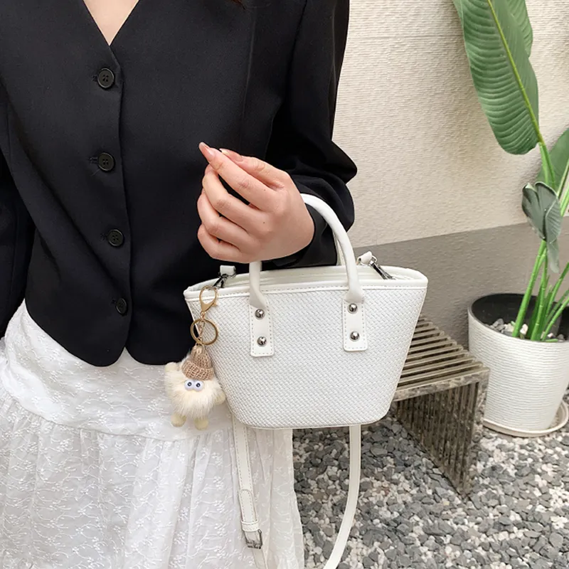 JANE KLAIN PU Leather Bucket Bag Handbag Crossbody Bag Medium Size Women's Pink/White/Green-10