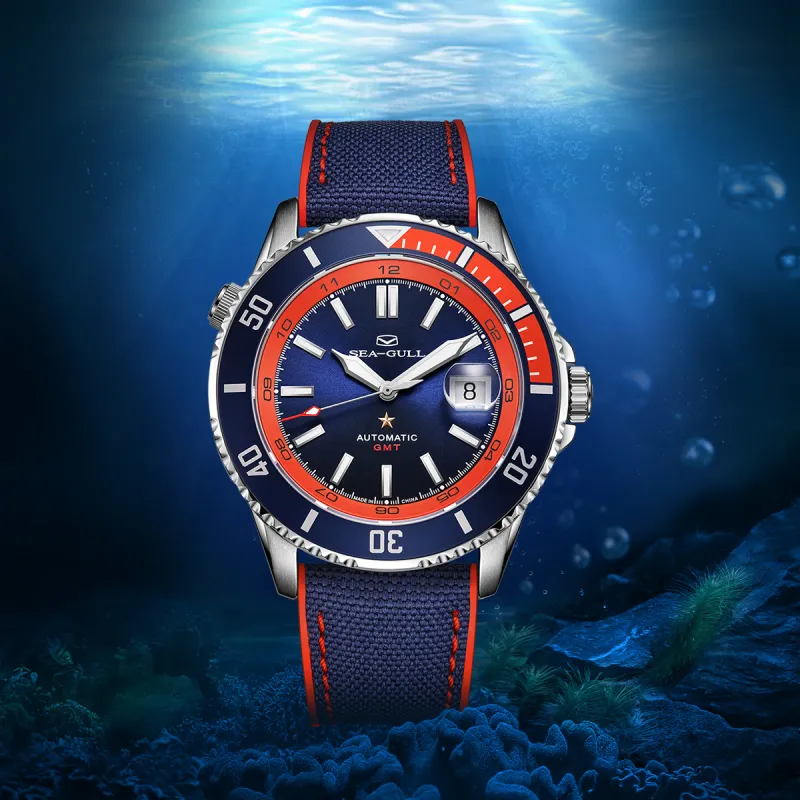 Sea Gull Ocean Automatic Mechanical Movement Nylon Strap Watch Men's Watches Black Dial-4