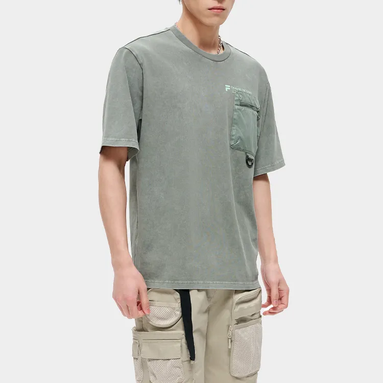 FILA FUSION Trending Street Series T Shirt Men's Army Fleece Green-3