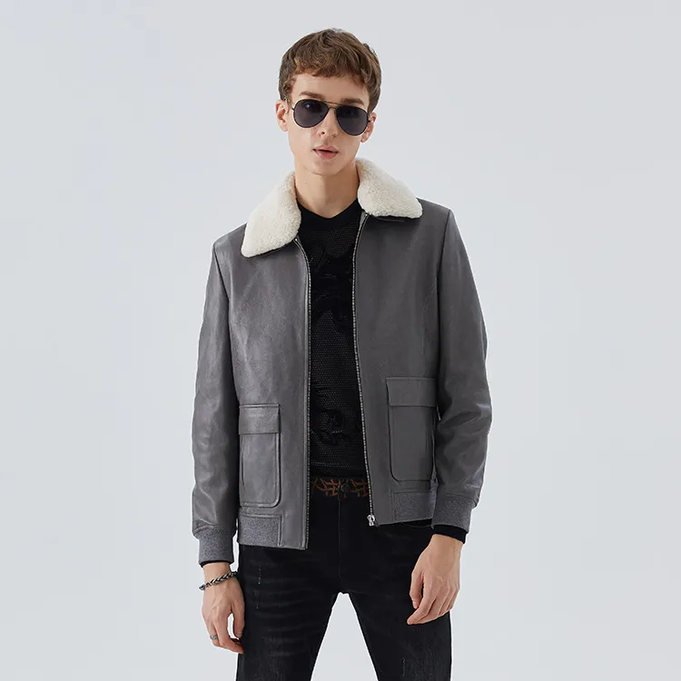 DAVID NAMAN Leather Jacket Men's Gray-2