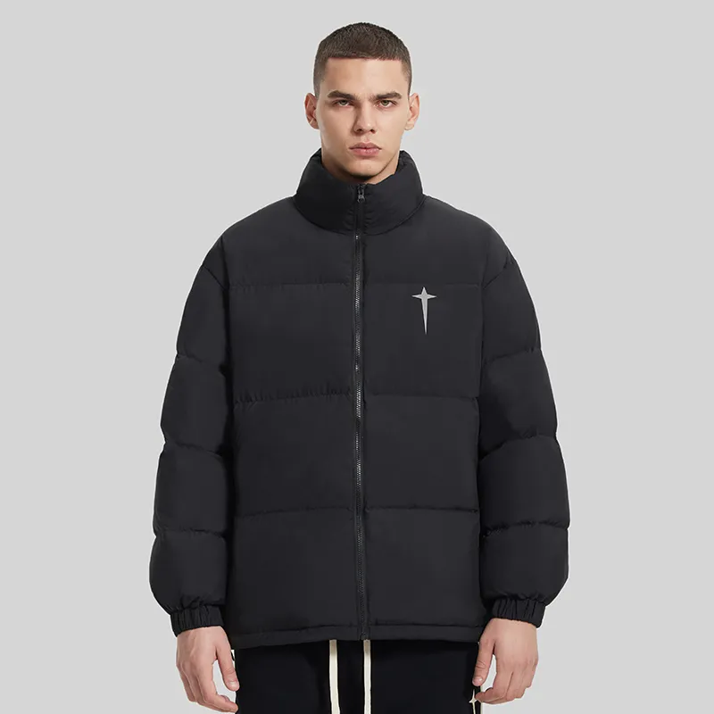 BTW Stand Collar Without Hood Loose Fit Down Jacket Unisex-4