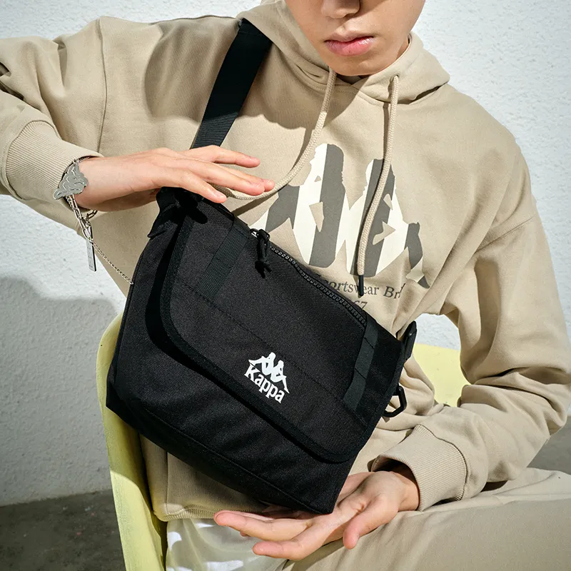 Kappa Polyester Messenger Bag, Shoulder Bag, Crossbody Bag Medium Size Men's Classic Black-3