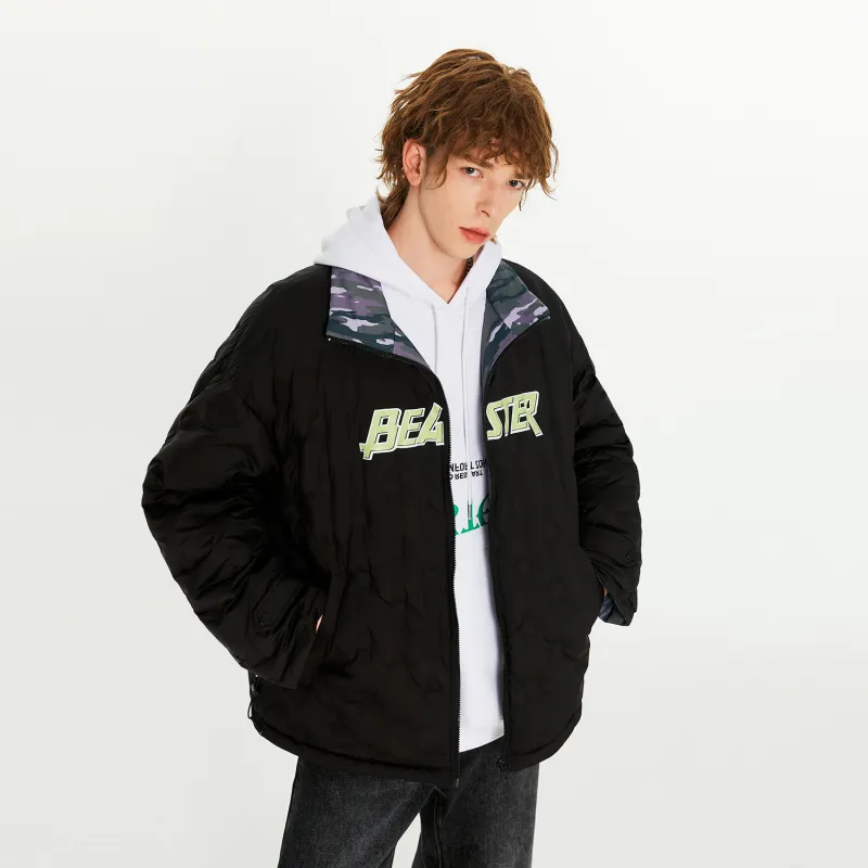BEASTER Solid Color Stand Collar Without Hood Loose Fit Thickened Down Jacket Unisex-15