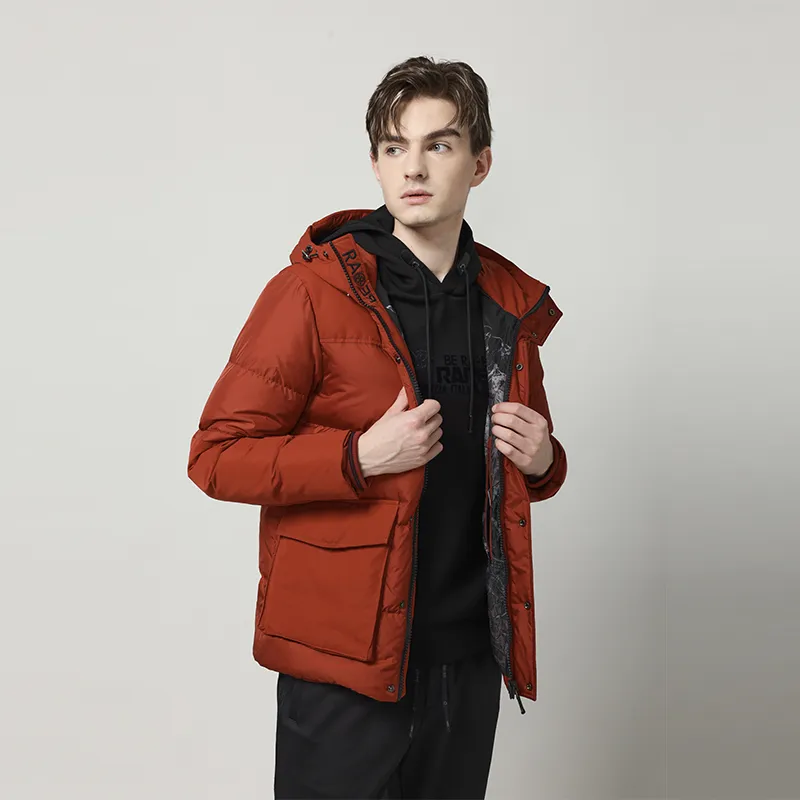 RARE FW22 Solid Color Hooded Long Down Jacket Men's Red-3