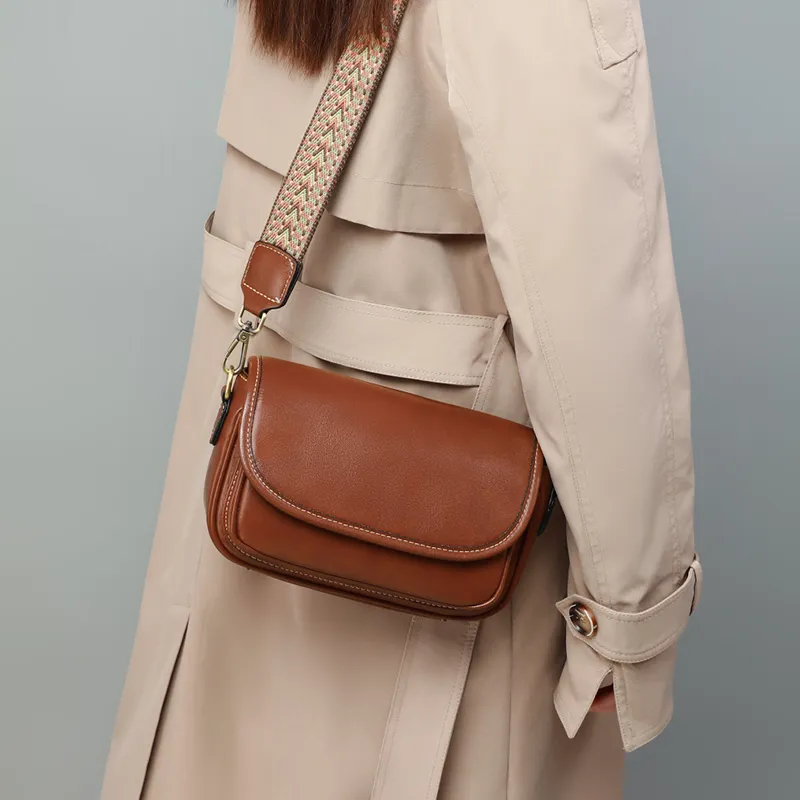 VINEY Cow Leather Bonded Synthetic Leather Small Square Bag Shoulder Bag Small Size Women's Dark Brown-2