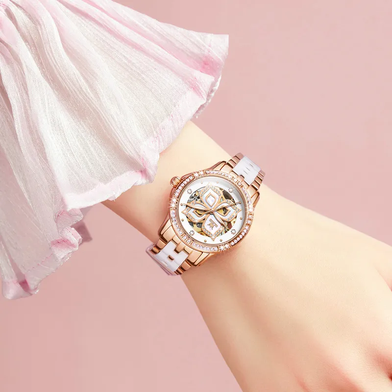 OLEVS Minimalist Series Mechanical Movement Ceramic Strap Watch Women's Watch White Dial-20