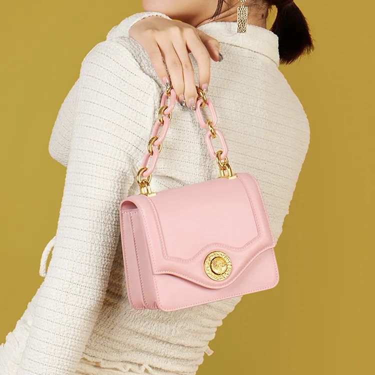 Gong Xuan Cow Leather Crossbody Handbags Mini Women's Peach-4