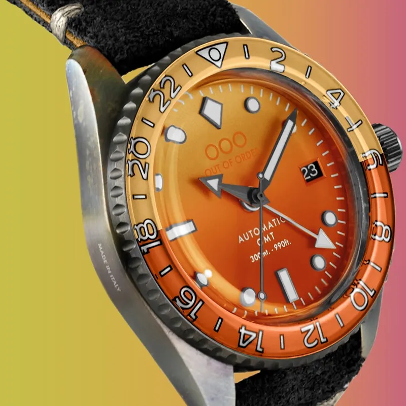 OUT OF ORDER Wrist Watch Automatic Mechanical Movement Leather Watch Bands Orange Watch Dial Unisex OOO.001 25.SOTB-2