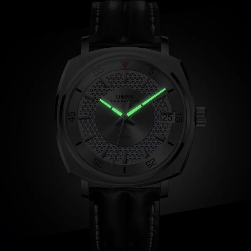 LOBINNI L Automatic Mechanical Movement Genuine Leather Strap Watch Men's Watches Black Dial-13
