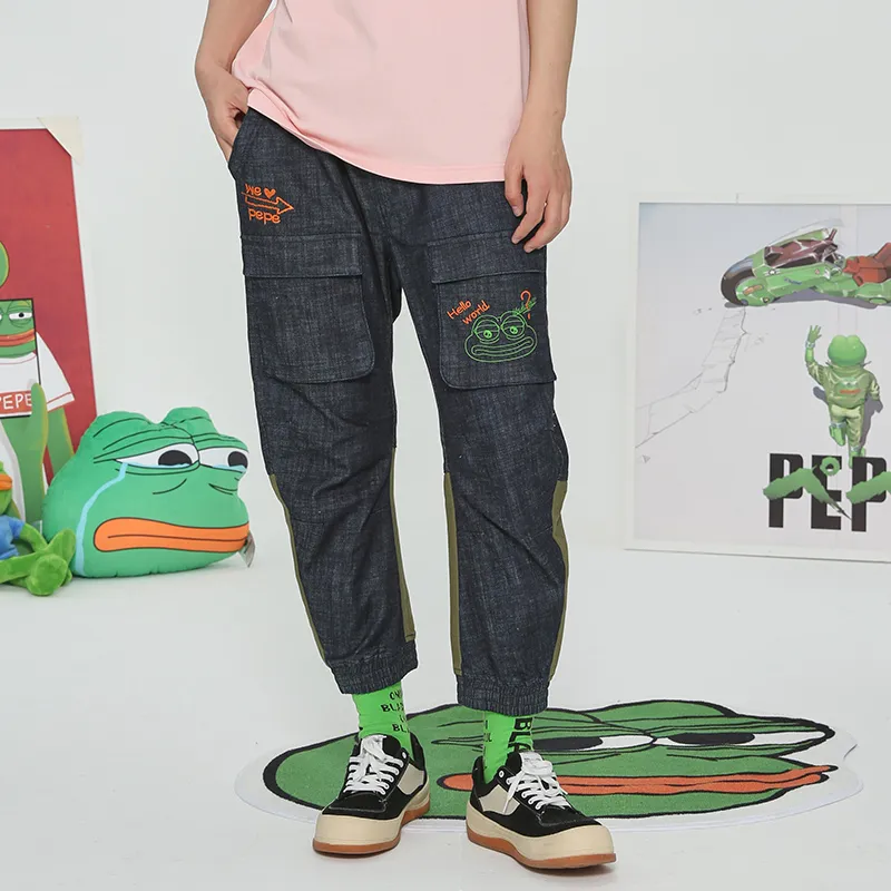 ONIARAI x Pepe The Frog Cargo Pants Jeans Unisex Navy Blue-2