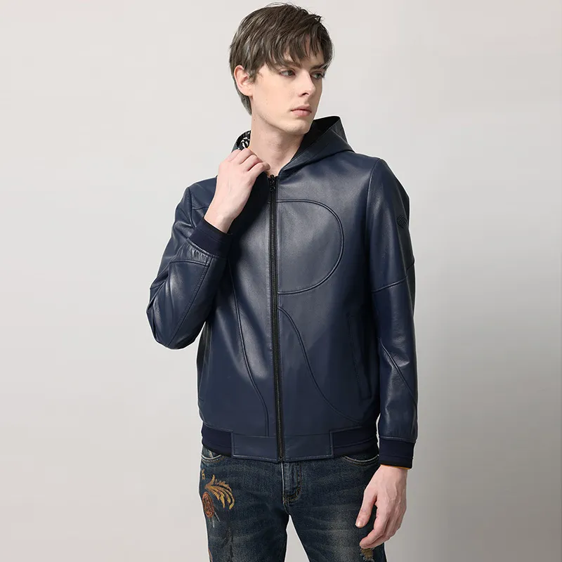 RARE Leather Jackets Men Blue-7