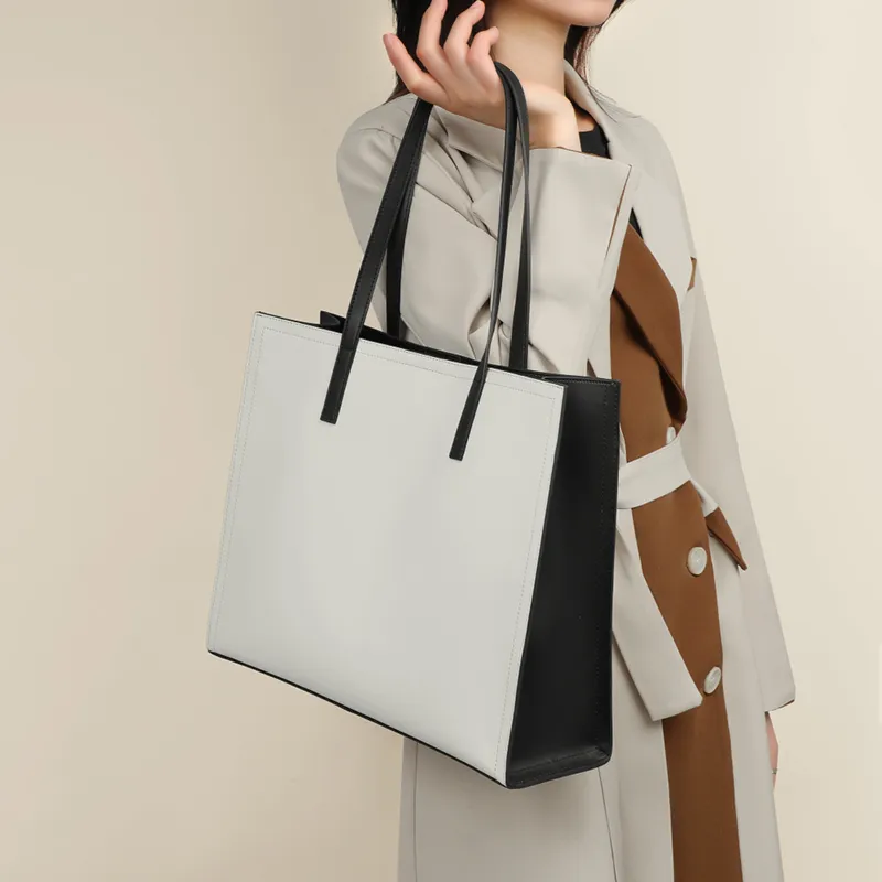 VINEY Cow Leather Shoulder Bag Handbag Tote Bag Shopping Bag Large Size Women's Black-7