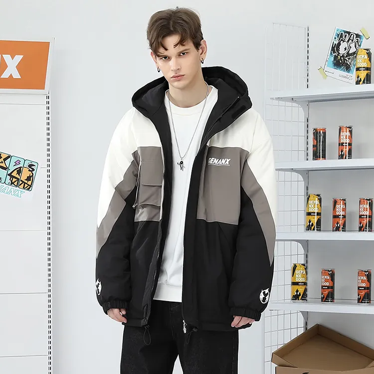 GENANX Letter Hooded Loose Fit Puffer Jacket Unisex-3