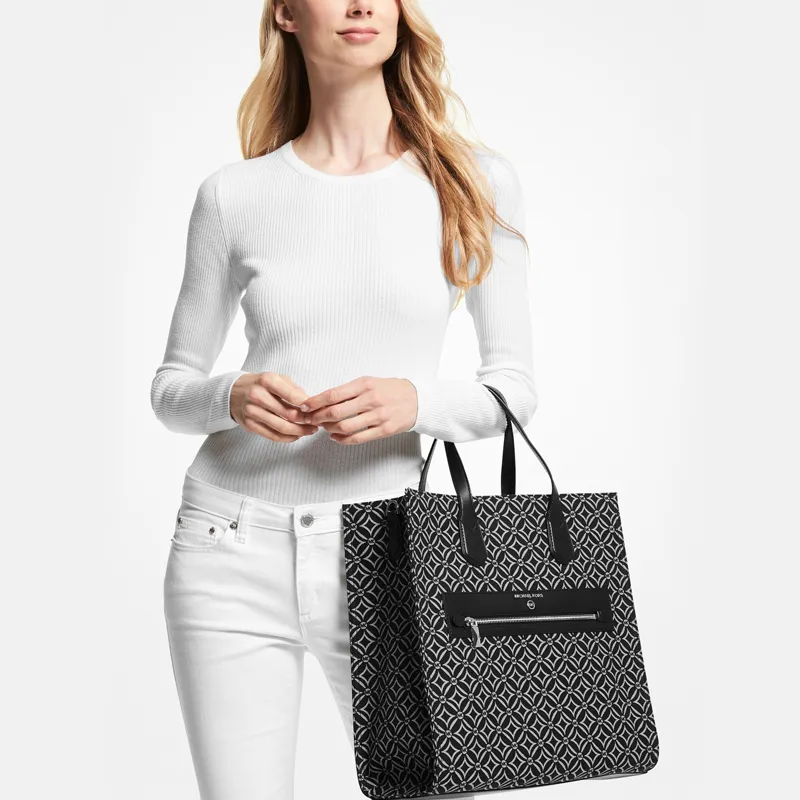 MICHAEL KORS Fabric Tote Bag, Shopping Bag, Handbag, Crossbody Bag Tubas Women's Black & White-7