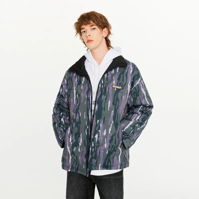 BEASTER Solid Color Stand Collar Without Hood Loose Fit Thickened Down Jacket Unisex-17