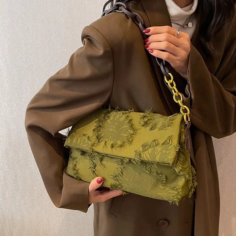 JANE KLAIN Canvas Bag, Small Square Bag, Shoulder Bag, Crossbody Bag Regular Women's Green-3