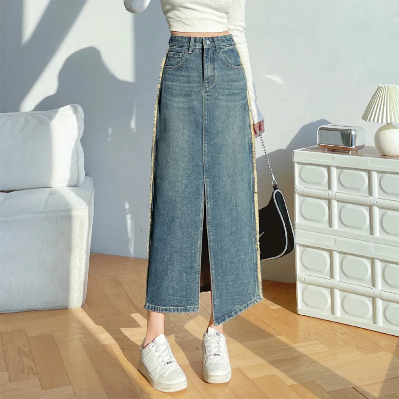 MITUAN Denim Short Skirts Women's Vintage Blue-3