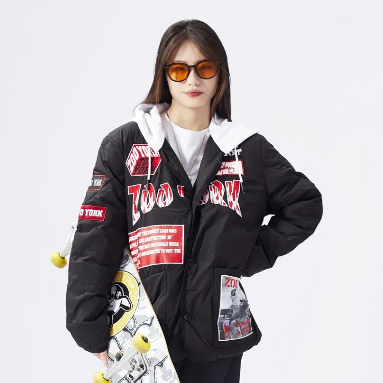 Zoo York Figure Print Letter Shape Abstract Pattern Baseball Collar Loose Fit Thickened Puffer Jacket Unisex-5