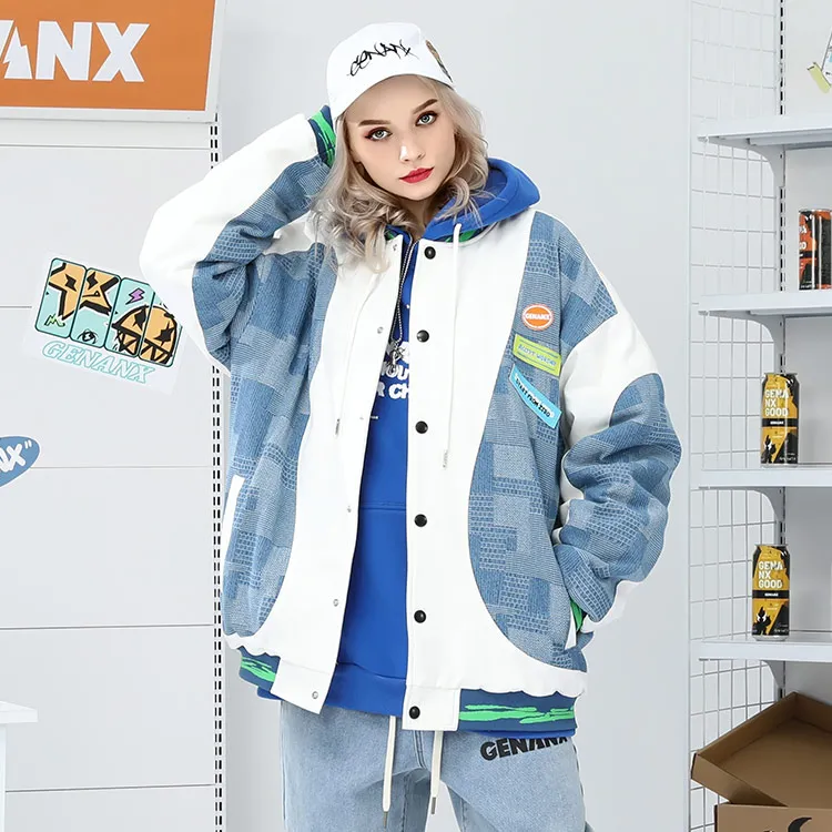 GENANX Letter Baseball Collar Loose Fit Puffer Jacket Unisex-8