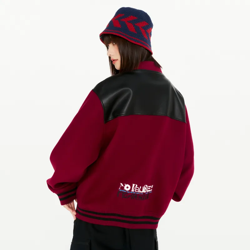 BEASTER Letter Colorblock Baseball Collar Loose Fit Thickened Puffer Jacket Unisex-11