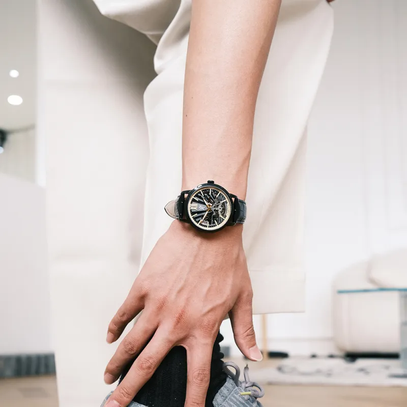 LOBINNI L Automatic Mechanical Movement Leather Watch Bands Watch Men's Watches Cut-Out Dial-4