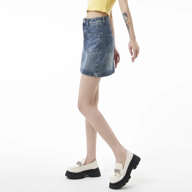 QYPRF Denim Short Skirts Women's Blue-5