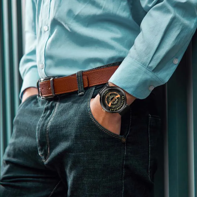 OLTO 8 UFO Series Wrist Watch Automatic Mechanical Movement Genuine Leather Strap Black Dial Men's Watches IF1 S3352-2
