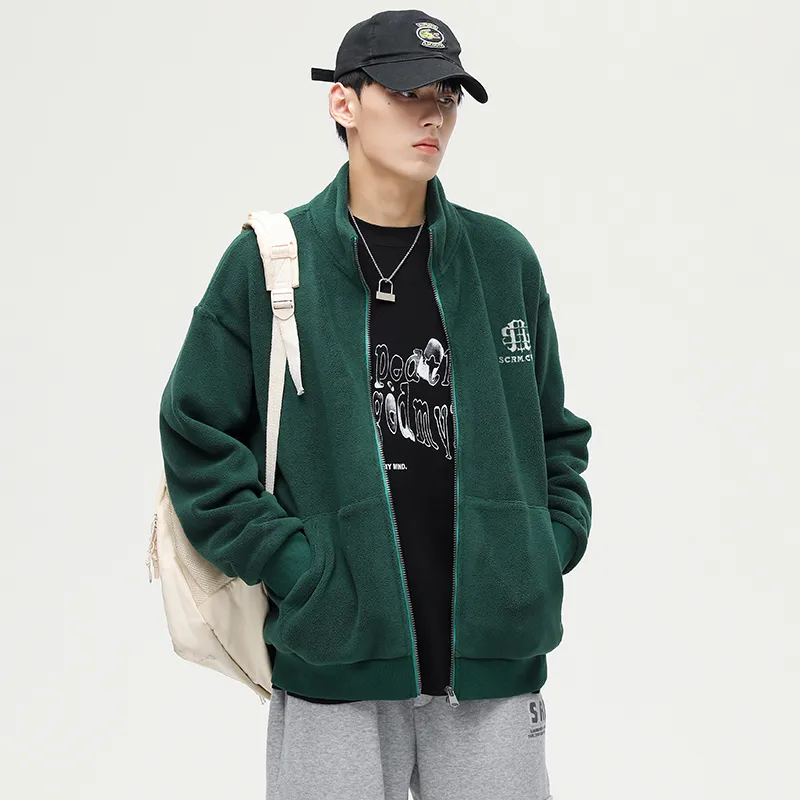 SCRM Stand Collar Loose Fit Cardigan Sweatshirt Unisex-17