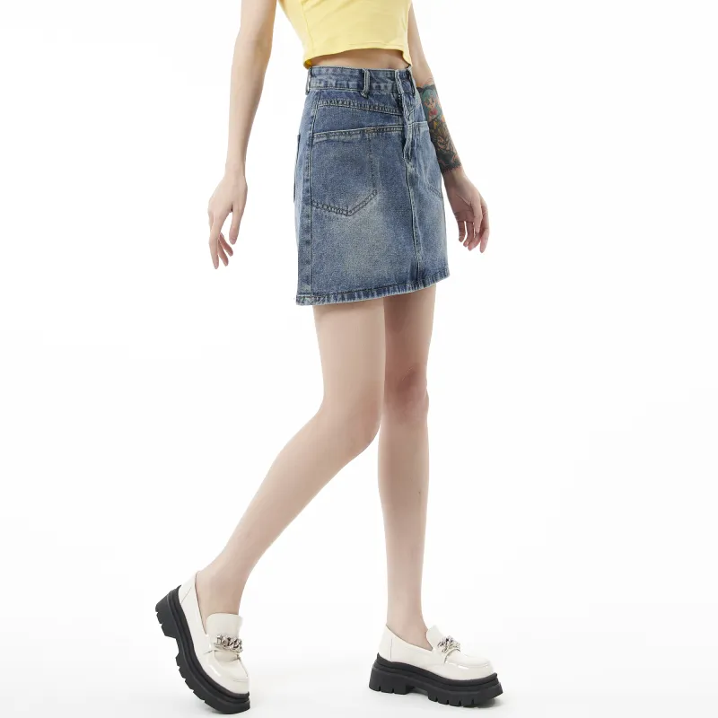 QYPRF Denim Short Skirts Women's Blue-4
