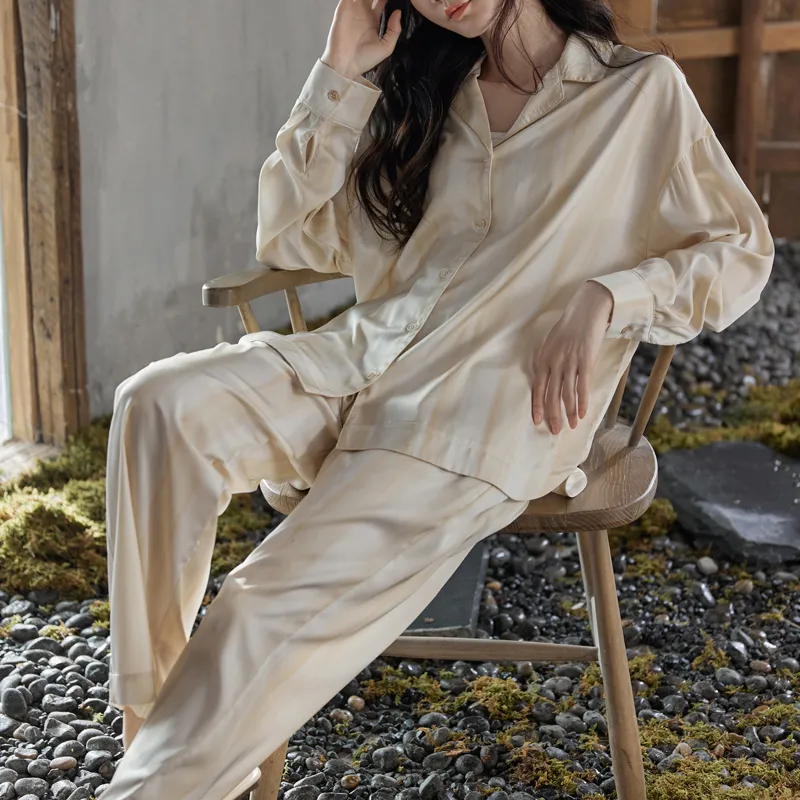 Same Language Pajama Set Women's Apricot White Stripes Gradient-9
