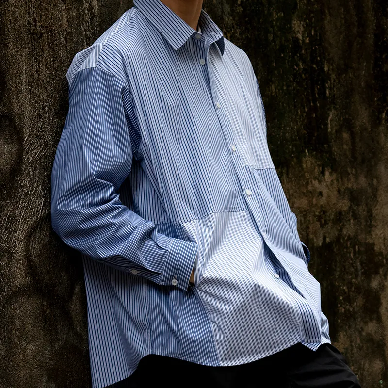 URBAN STANDARD Shirts Men Blue White Stripes-5